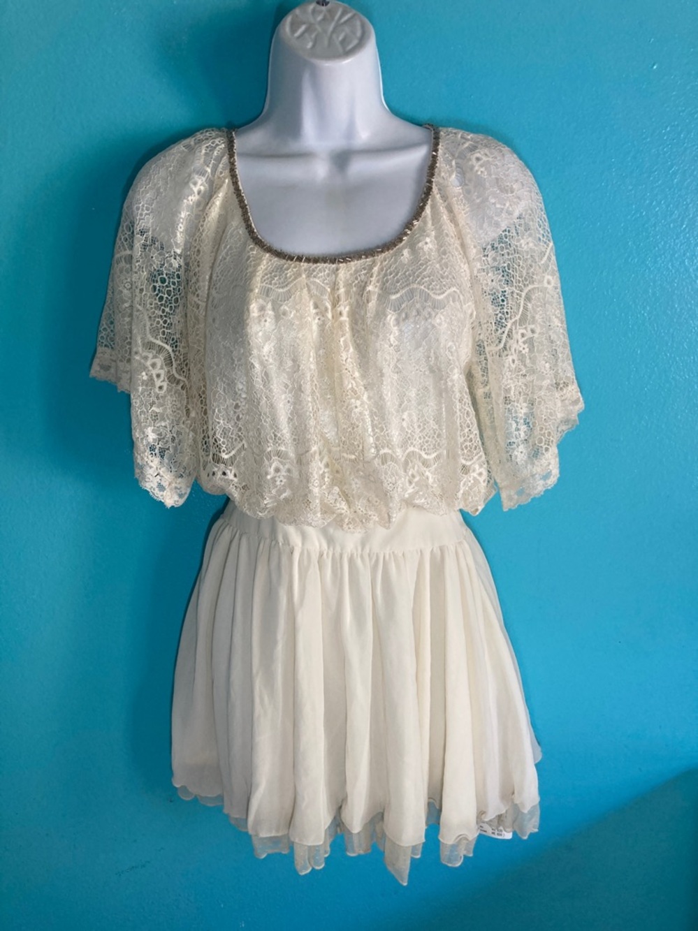 Cecil McBee Dress Size M with Lace and Beaded Scoop Neckline - Japanese Brand